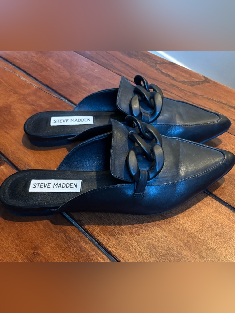 Steve Madden Black Leather Slide Mules Size 5.5